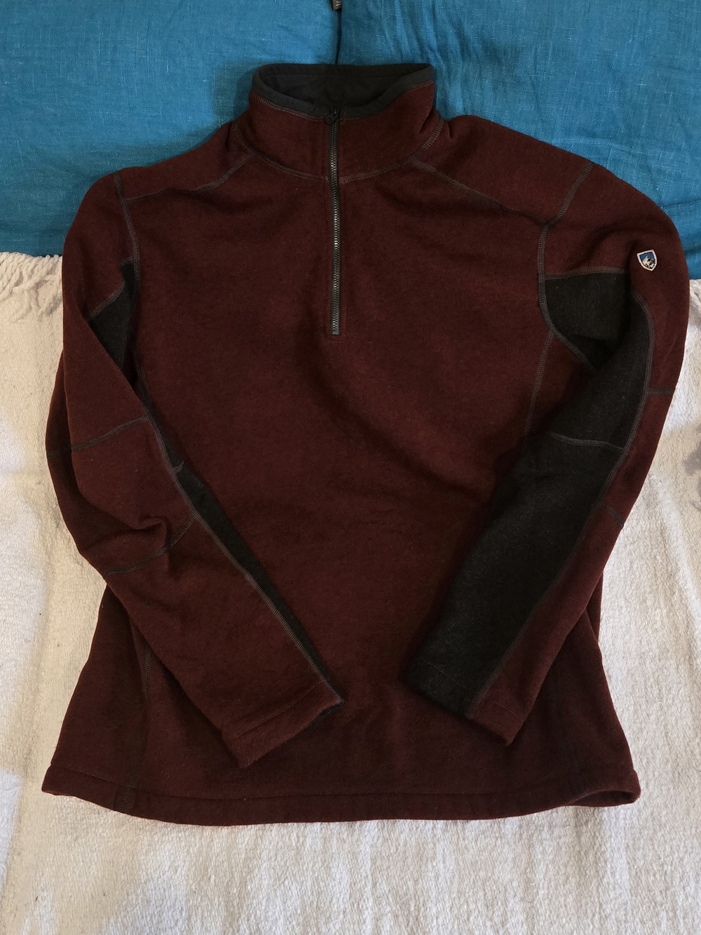 Kuhl Men's Half-Zip Sweater Jacket in Burgundy with Charcoal Panels